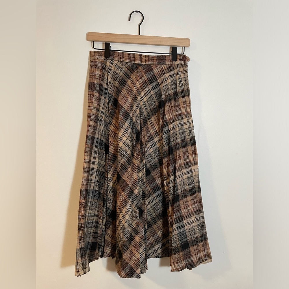 Vintage Wool Blend Pleated Panther Skirt, Brown/Tan Made in USA Union 70’s #9446 - Picture 3 of 6